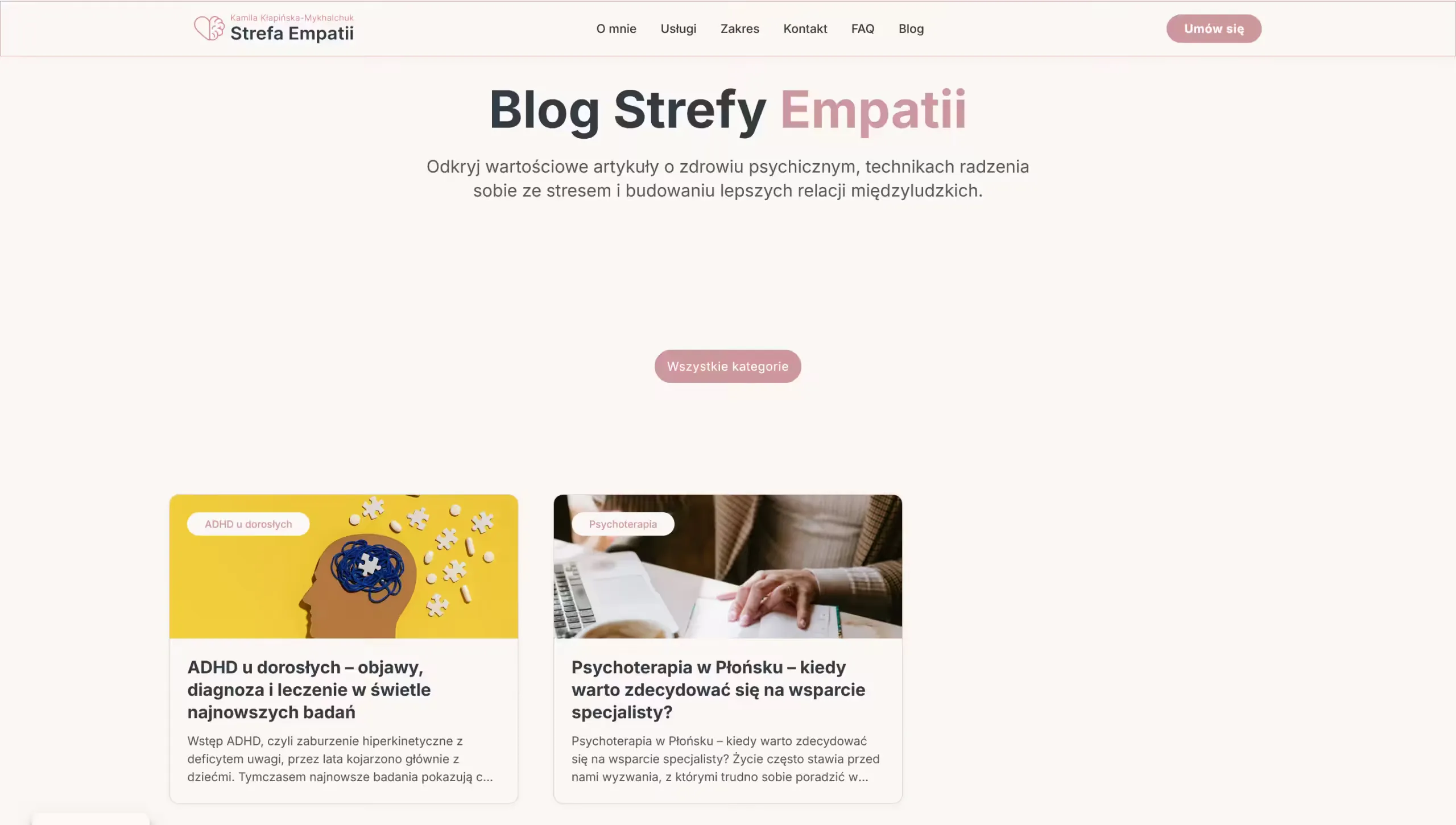 Strefa Empatii: fragment strony