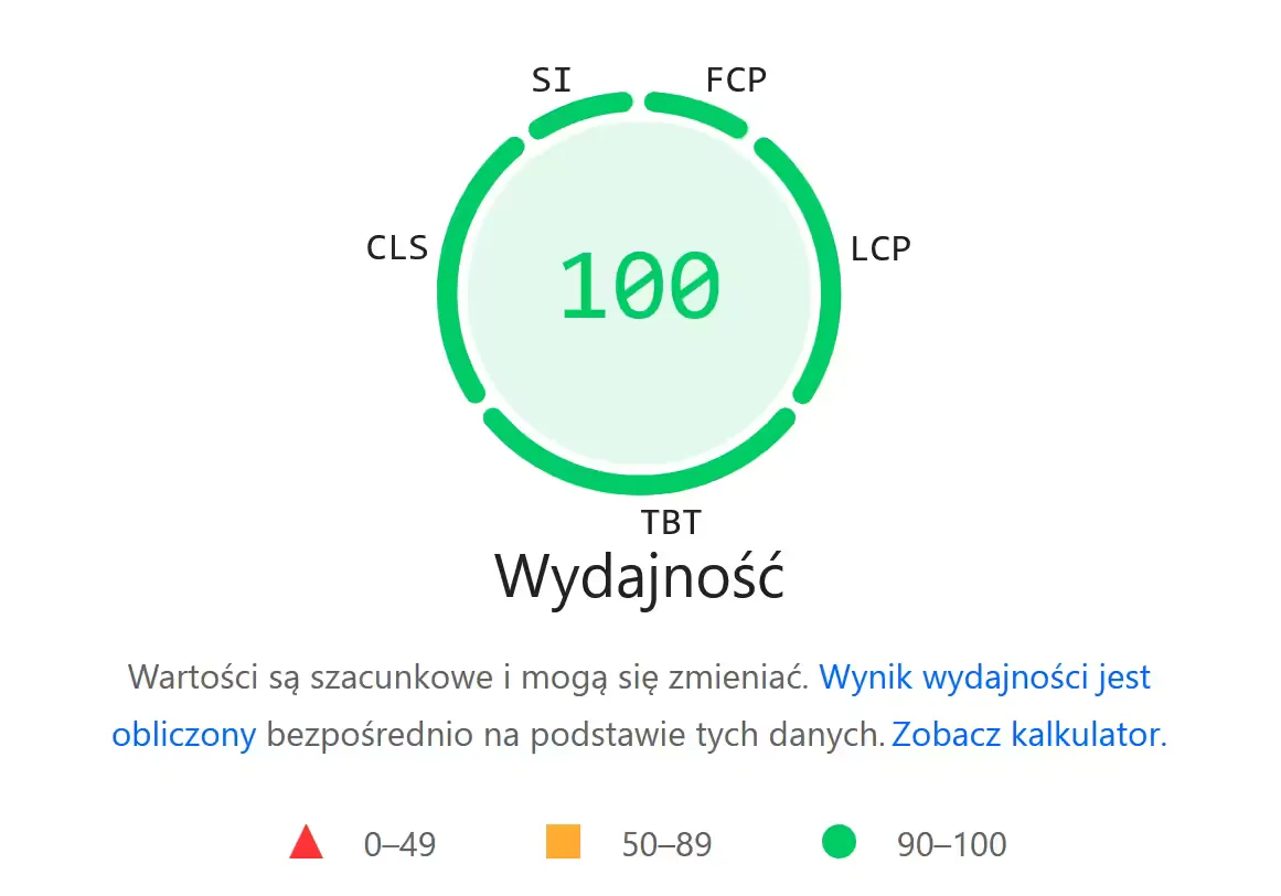 Wynik PageSpeed Insights - 100/100