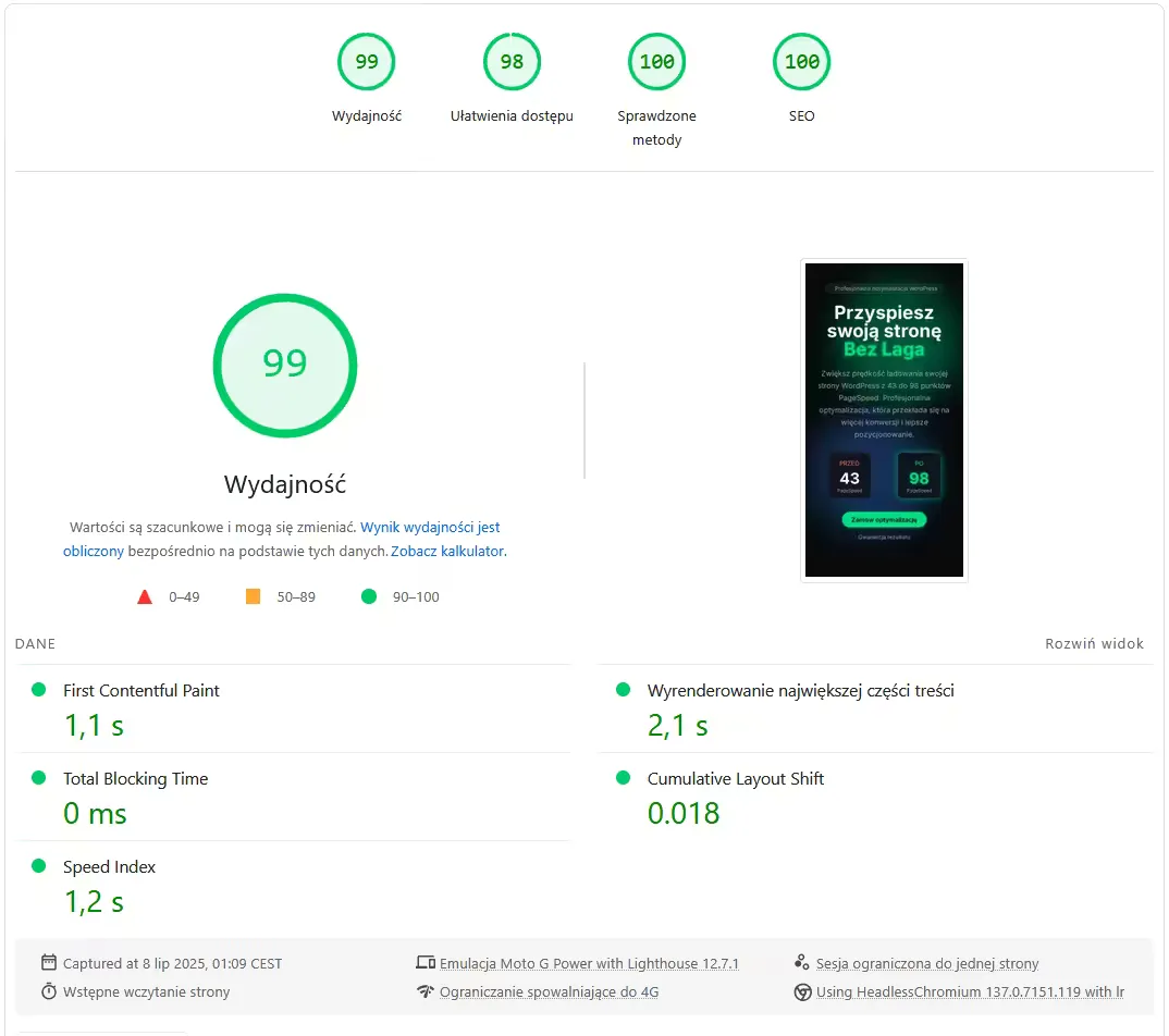 Jak Zwiększyłem PageSpeed z 50 do 99 w 1 Dzień