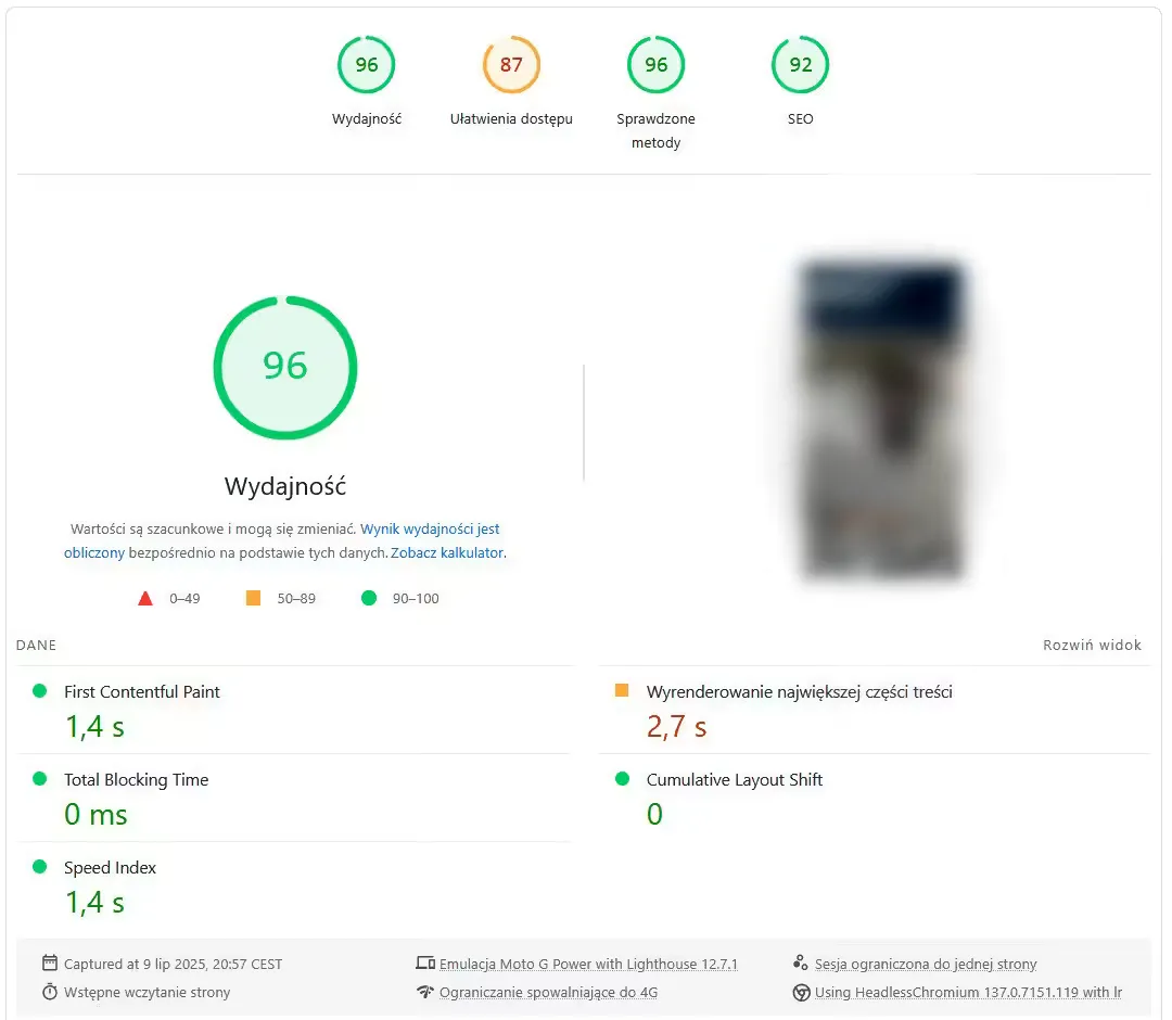 PageSpeed po - strona główna