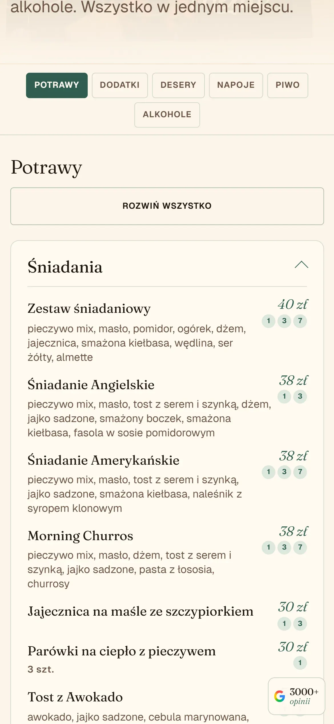 Restauracja Ustronianka: fragment strony