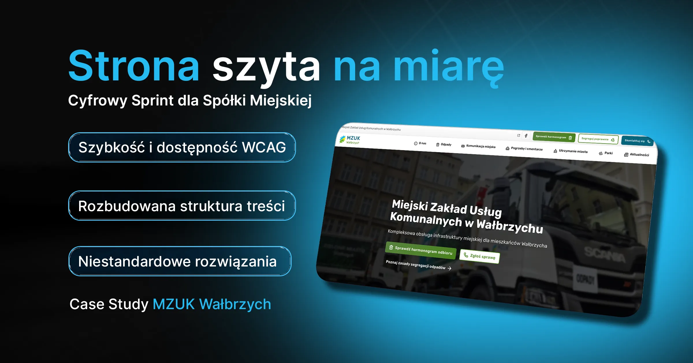 Case study MZUK Wałbrzych: strona szyta na miarę z naciskiem na szybkość, dostępność WCAG i rozbudowaną strukturę treści