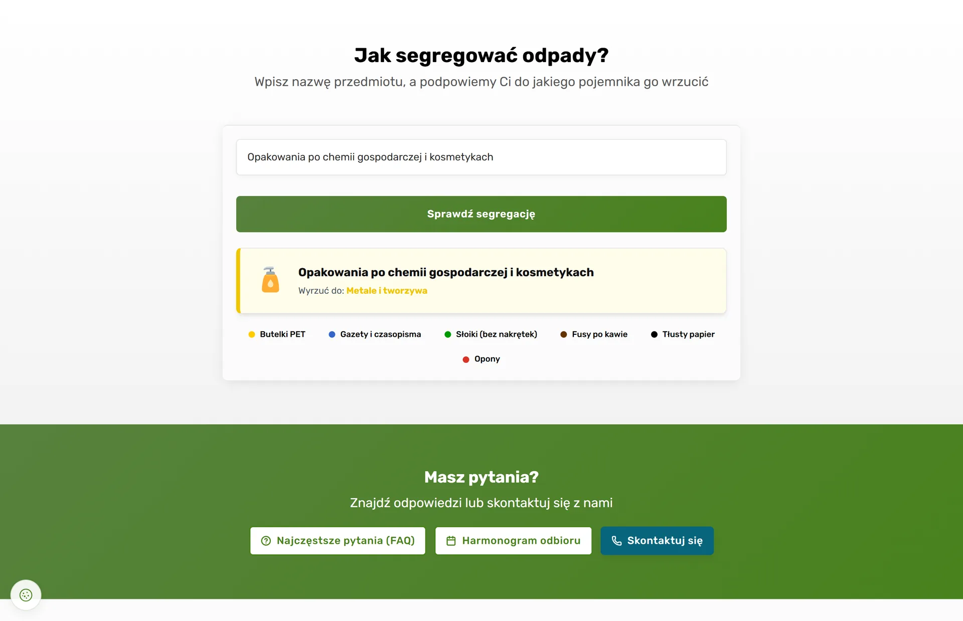 Wyszukiwarka segregacji odpadów "Jak segregować odpady?" w serwisie MZUK Wałbrzych