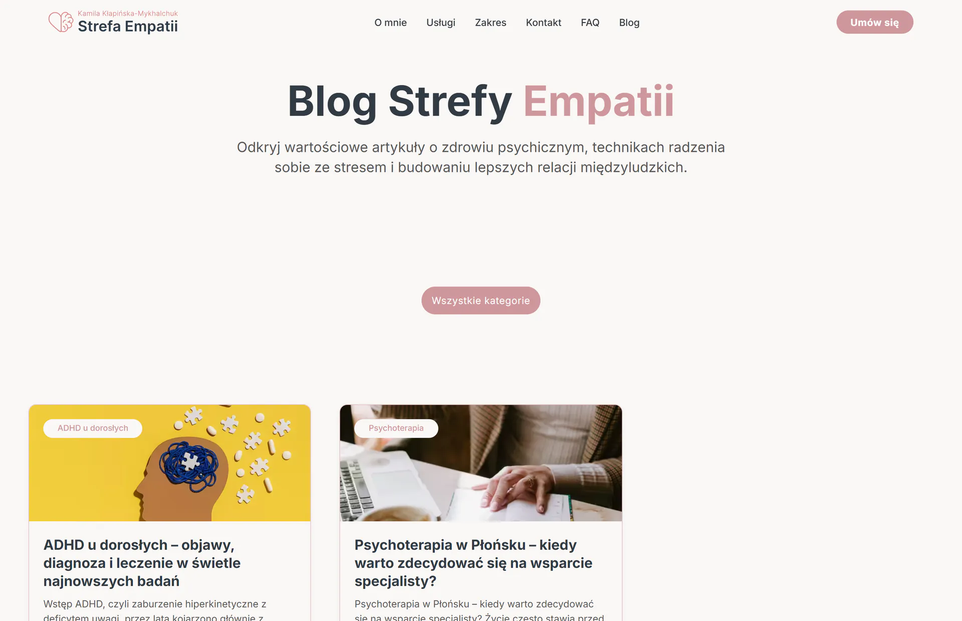 Blog Strefy Empatii z artykułami o ADHD u dorosłych i psychoterapii w Płońsku