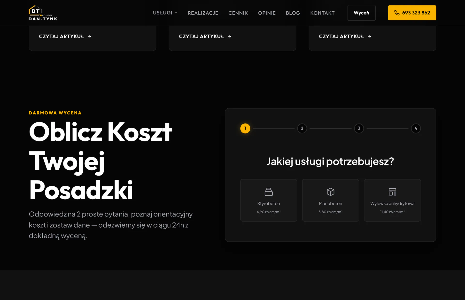 Kalkulator kosztu posadzki na stronie Styrobeton.eu z wyborem rodzaju wylewki
